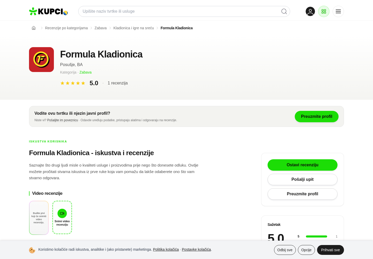 Dostavljeni snimak javnog profila s korisničkim ocjenama