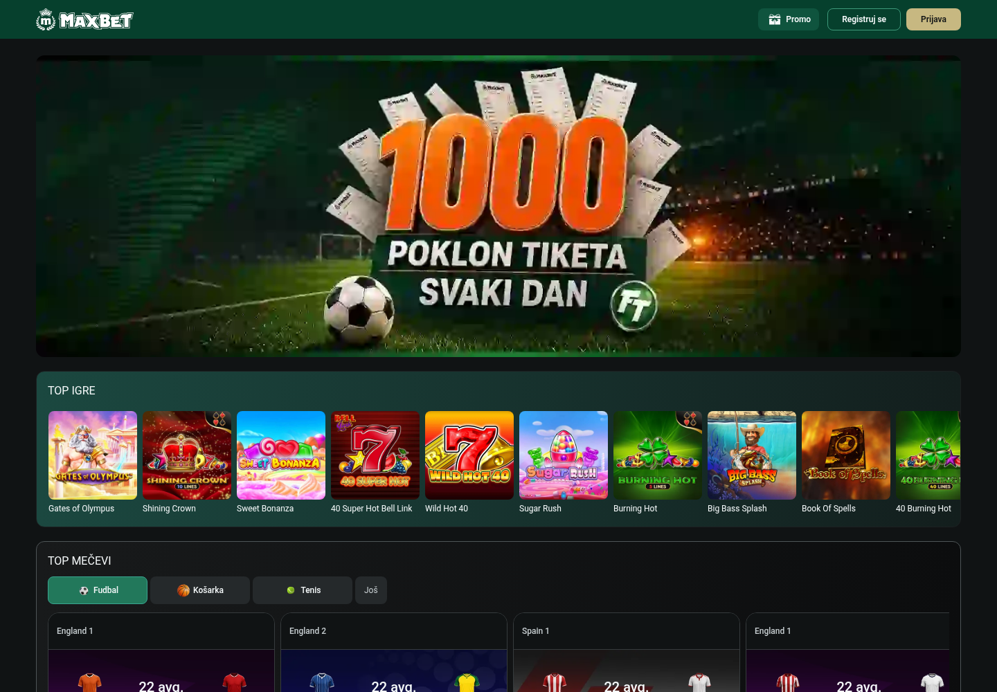 Snimak pregledane početne stranice na domeni maxbet.ba