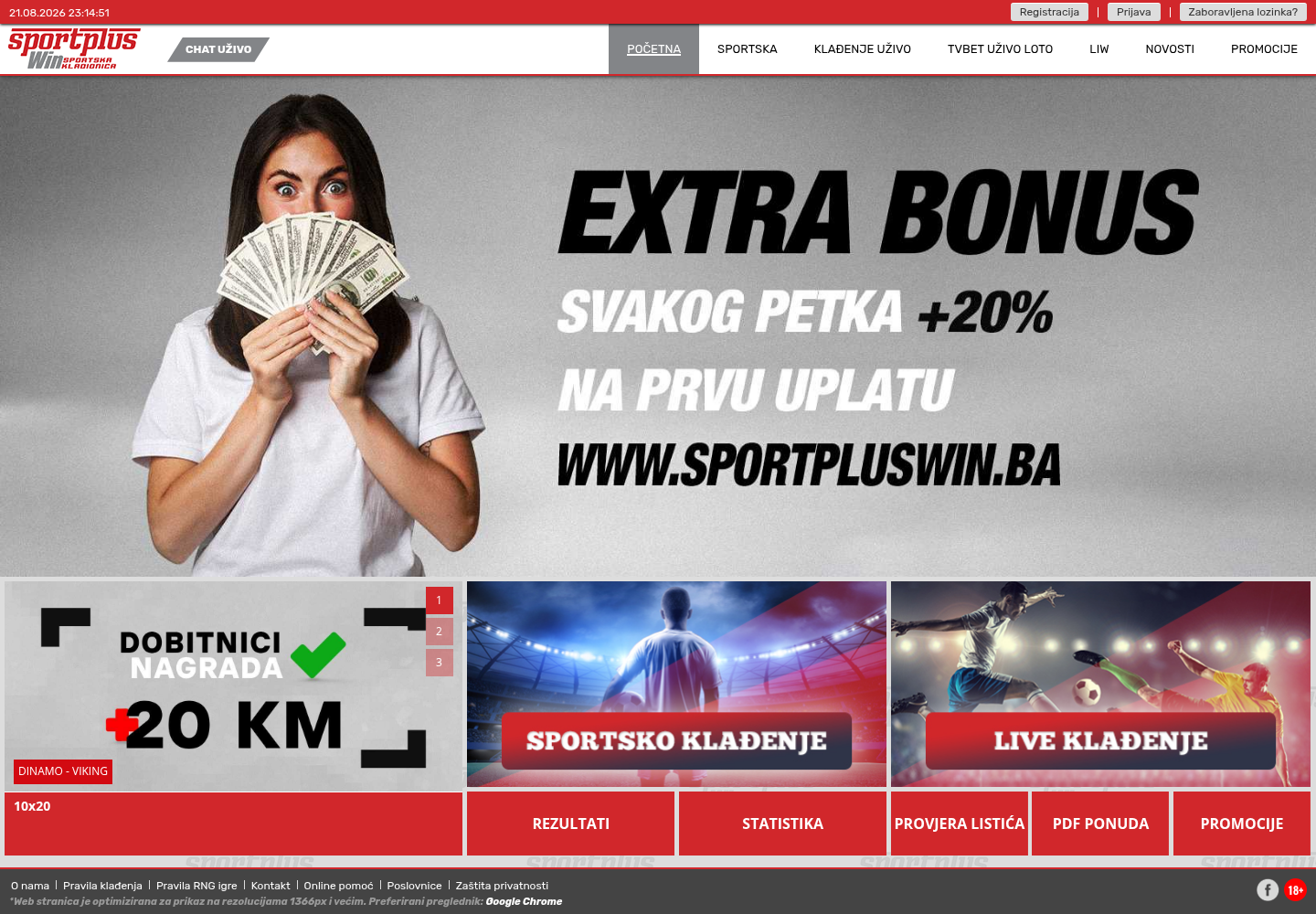 Snimak javne početne stranice domene sportpluswin.ba