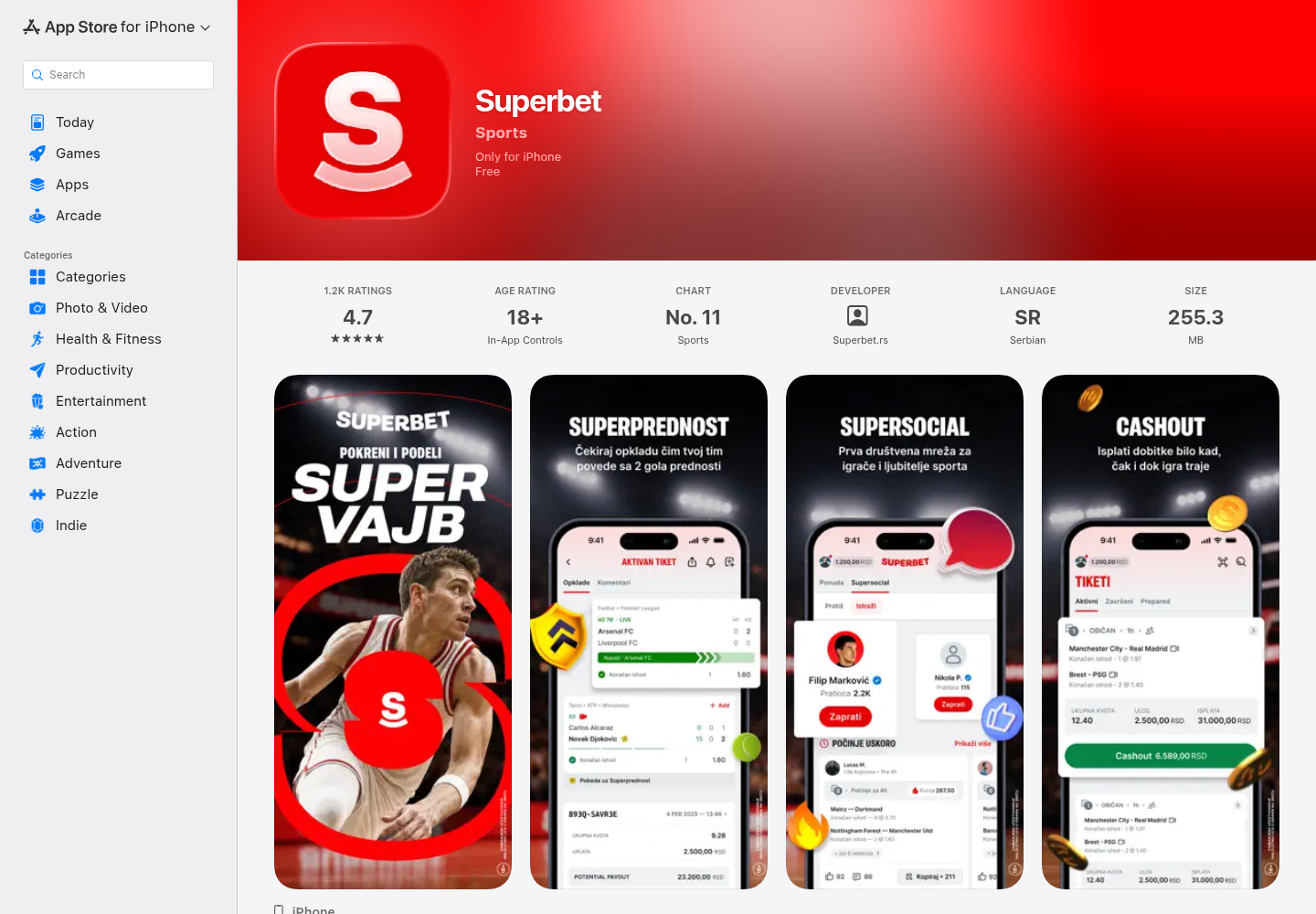 Snimak platformskog zapisa za aplikaciju Superbet pregledan 21.08.2026.